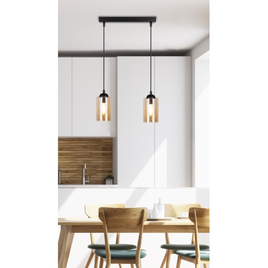 BISTRO Pakabinamas šviestuvas juodas 2X40W E27 Rudas šviestuvo gaubtas