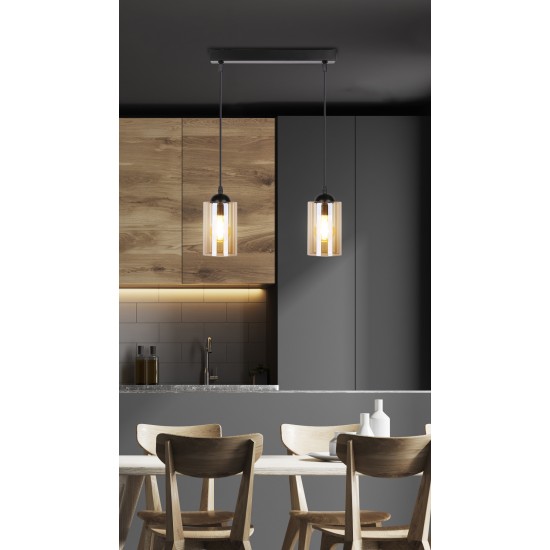 BISTRO Pakabinamas šviestuvas juodas 2X40W E27 Rudas šviestuvo gaubtas