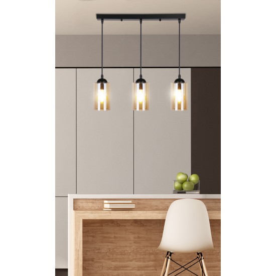 BISTRO Pakabinamas šviestuvas juodas 3X40W E27 Rudas šviestuvo gaubtas