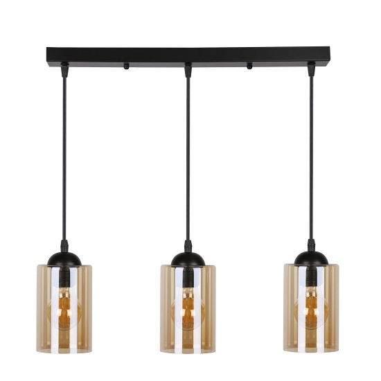 BISTRO Pakabinamas šviestuvas juodas 3X40W E27 Rudas šviestuvo gaubtas