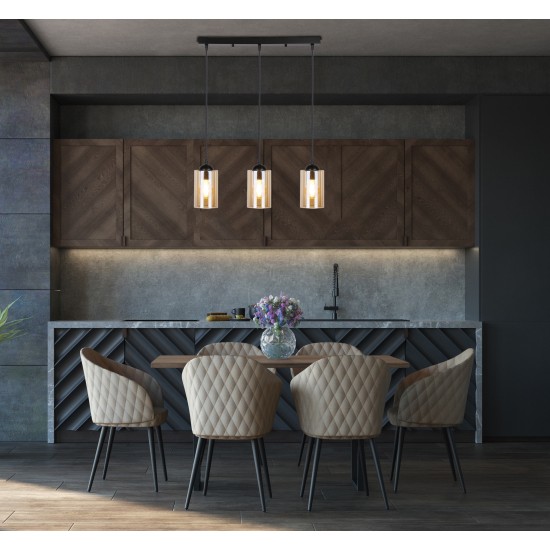 BISTRO Pakabinamas šviestuvas juodas 3X40W E27 Rudas šviestuvo gaubtas