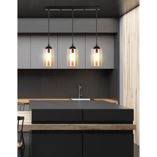 BISTRO Pakabinamas šviestuvas juodas 3X40W E27 Rudas šviestuvo gaubtas