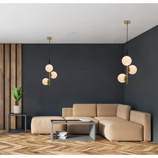 Duo pakabinamas šviestuvas matinis juodas+auksinis 3x15w E14  baltas gaubtas