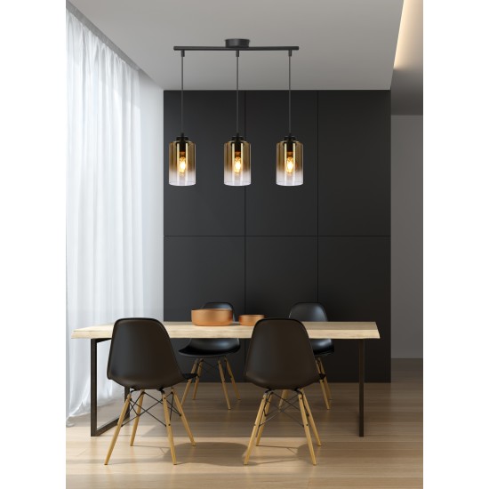 ASPRA pakabinamas šviestuvas juodas 3X60W E27 gintarinis gaubtas ASPRA pakabinamas šviestuvas juodas 3X60W E27 gintarinis gaubtas