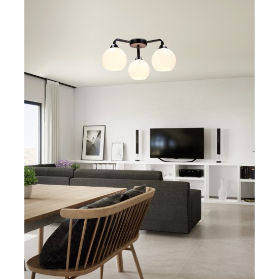 Caldera ceiling lamp  black 3x60w e27 white lampshade
