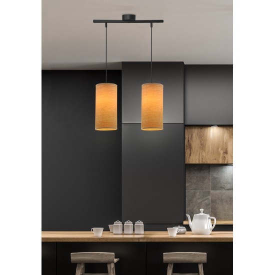 BALLO pakabinamas šviestuvas, juodas, 2x60, E27, riešuto spalvos, gaubtas