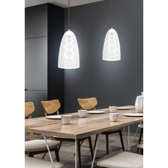 BENE PAKABINAMAS ŠVIESTUVAS 20/33 kūgis 1X60W E27 ažūrinis baltas BENE PAKABINAMAS ŠVIESTUVAS 20/33 kūgis 1X60W E27 ažūrinis baltas