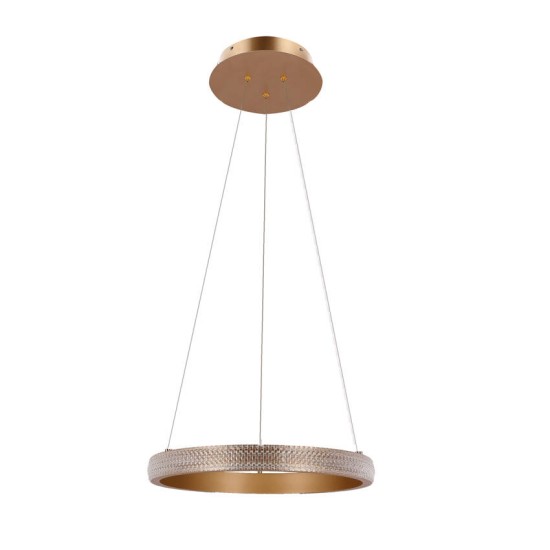 HASHIM pakabinamas šviestuvas  40cm MATINIS TAMSUS AUKSAS 22W LED SKAIDRUS KRISTALAI