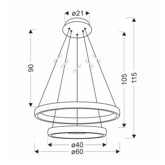 HASHIM pakabinamas šviestuvas 60+40cm MATINIS TAMSUS AUKSAS 22W+34W LED SKAIRIUS KRISTALAI