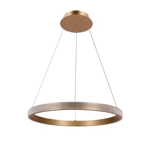 HASHIM pakabinamas šviestuvas 60cm MATINIS TAMSUS AUKSAS 34W LED SKAIDRUS KRISTALAI