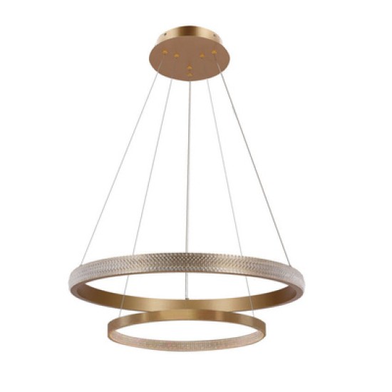 HASHIM pakabinamas šviestuvas 60+40cm MATINIS TAMSUS AUKSAS 22W+34W LED SKAIRIUS KRISTALAI