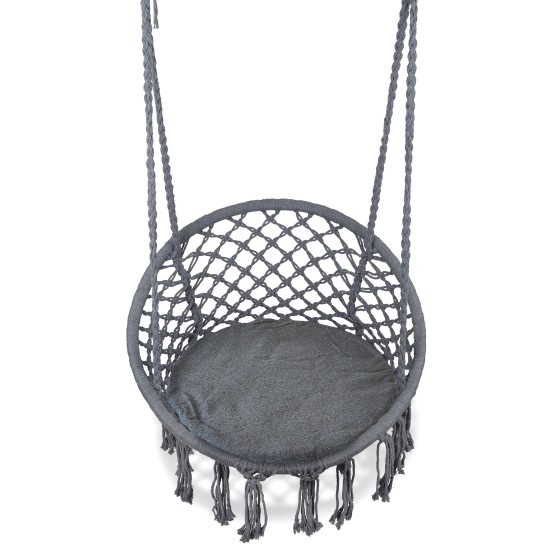 Boho pakabinamas fotelis, sodo sūpynės su pagalve, pilka Boho pakabinamas fotelis, sodo sūpynės su pagalve, pilka