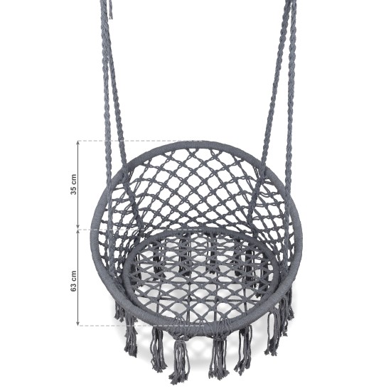 Boho pakabinamas fotelis, sodo sūpynės su pagalve, pilka Boho pakabinamas fotelis, sodo sūpynės su pagalve, pilka