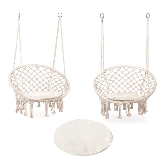 Boho pakabinamas fotelis, sodo sūpynės su pagalve, balta Boho pakabinamas fotelis, sodo sūpynės su pagalve, balta