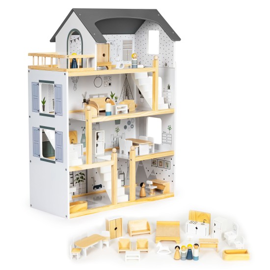 Lėlių namelis su medinių baldų komplektu Eco Toys Lėlių namelis su medinių baldų komplektu Eco Toys