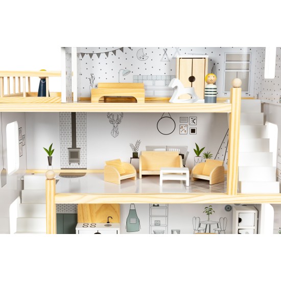 Lėlių namelis su medinių baldų komplektu Eco Toys Lėlių namelis su medinių baldų komplektu Eco Toys