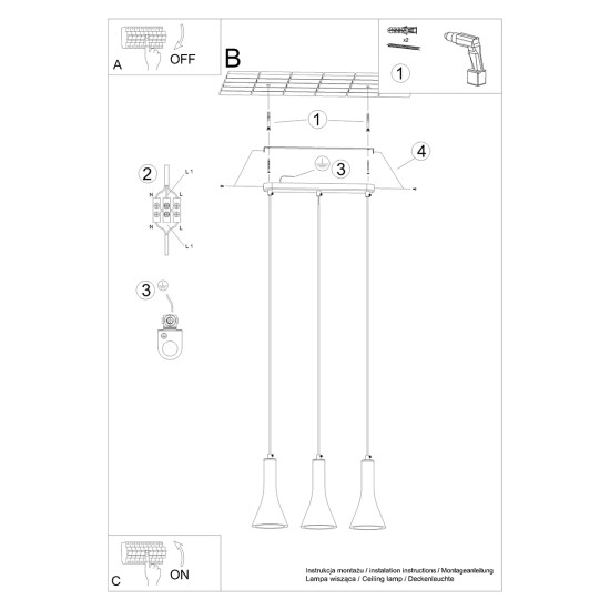 Pakabinamas šviestuvas REA 3L concrete Pakabinamas šviestuvas REA 3L concrete