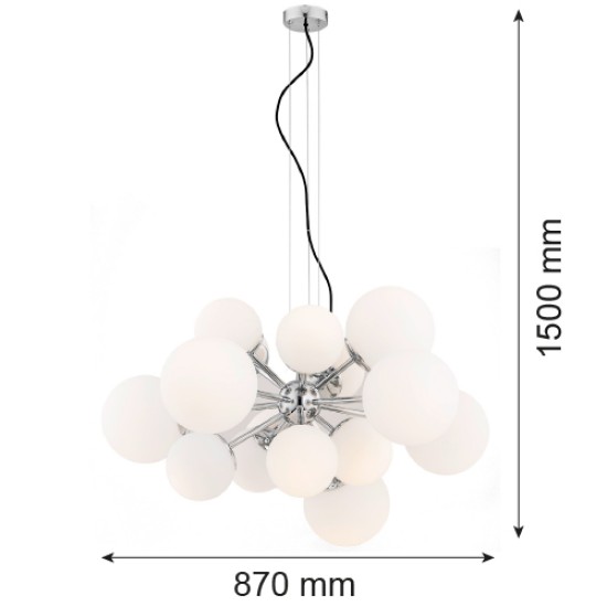 Elegantiškas šviestuvas, matinis, opalinis, stiklinis, rutuliukas su chromo elementais, SATELITE Elegantiškas šviestuvas, matinis, opalinis, stiklinis, rutuliukas su chromo elementais, SATELITE