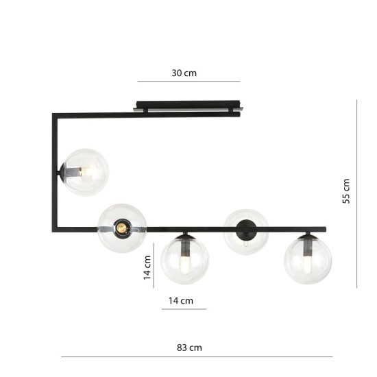 SOMA 5 BL TRANSPARENT lubinis šviestuvas, modernus, juodas SOMA 5 BL TRANSPARENT lubinis šviestuvas, modernus, juodas