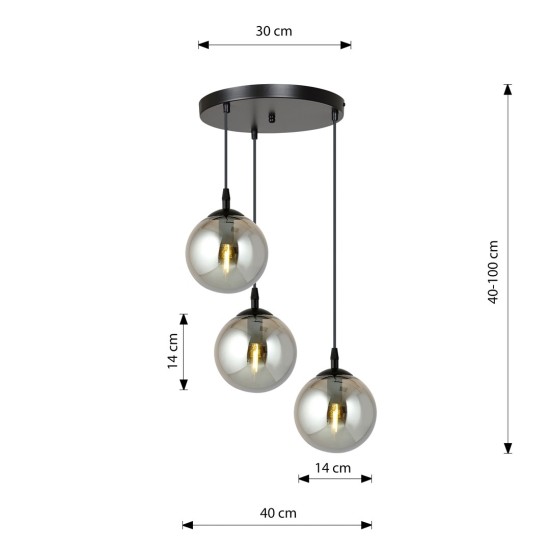 COSMO 3 BL PREMIUM GRAPHITE palėpės pakabinamas šviestuvas su gaubtu, juodas