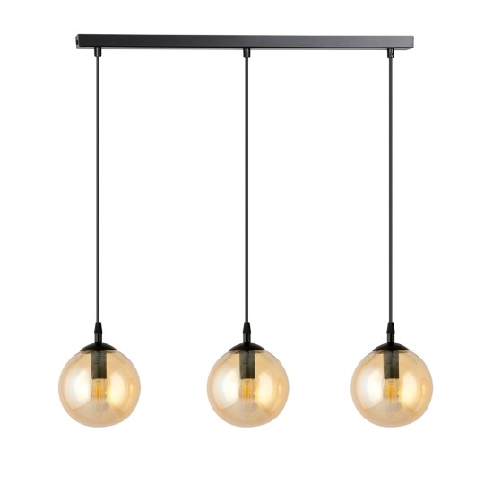COSMO 3 BL HONEY pakabinamas šviestuvas, gintaro spalvos gaubtas, juodas COSMO 3 BL HONEY pakabinamas šviestuvas, gintaro spalvos gaubtas, juodas