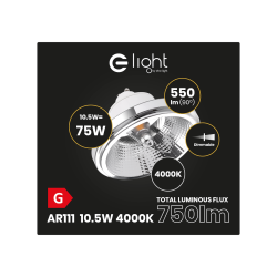 ŻARÓWKA AR111 - 10,5W GU10 4000K/ Biały z odbłyśnikiem Ściemnialna ŻARÓWKA AR111 - 10,5W GU10 4000K/ Biały z odbłyśnikiem Ściemnialna